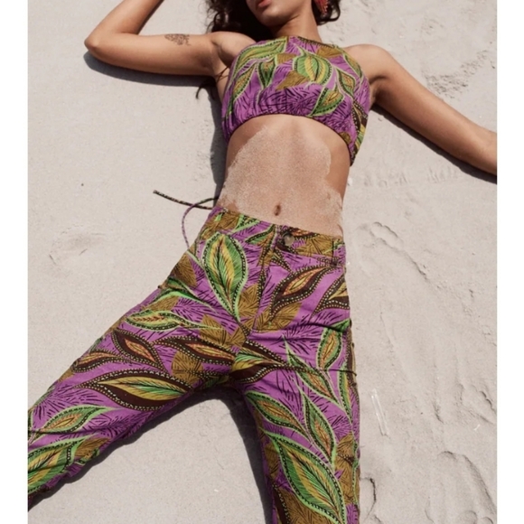 COPY - ZARA printed linen high waist pants trousers size Small NEW - Picture 5 of 12